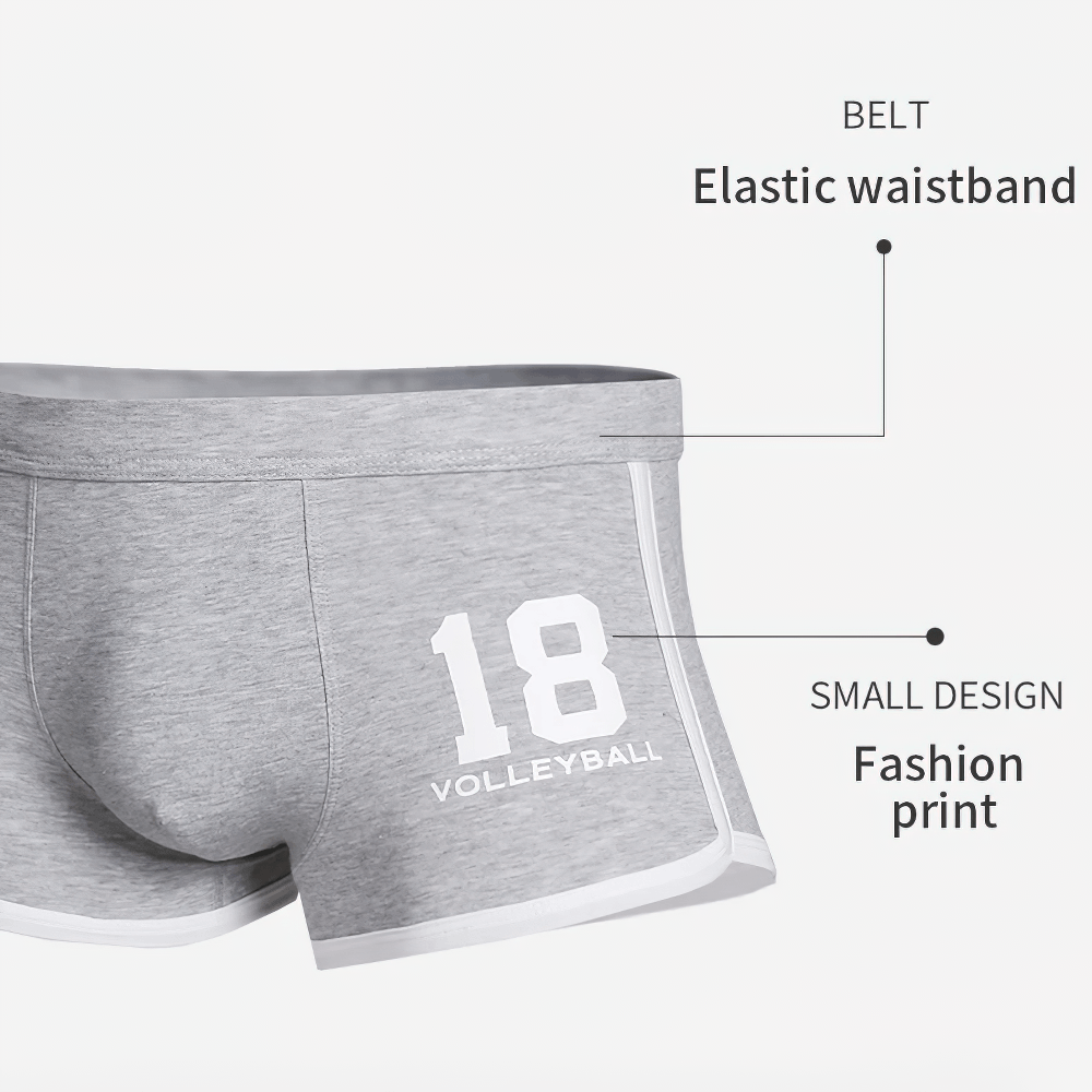 Cotton Sports Boxer Briefs with Number Print - SF4704 in gray featuring a volleyball print and elastic waistband.