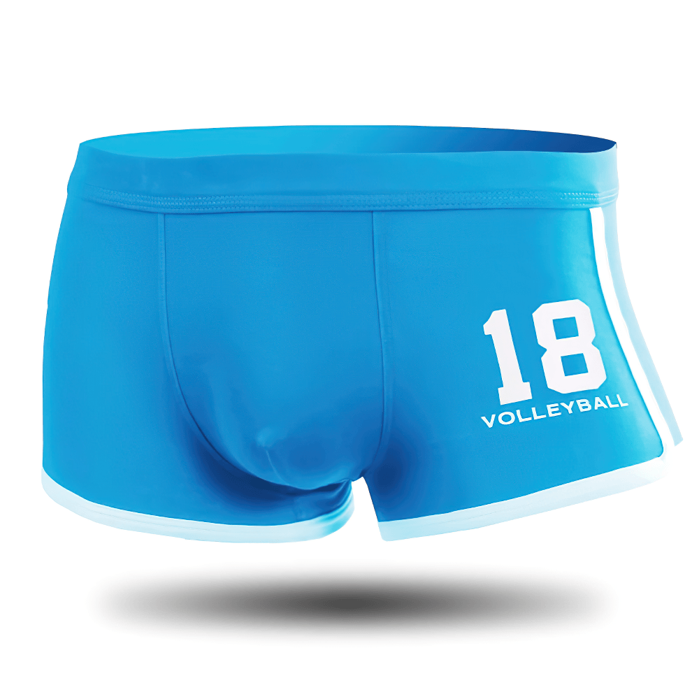 Cotton Sports Boxer Briefs with Number Print - SF4704 in blue featuring volleyball number 18 design.