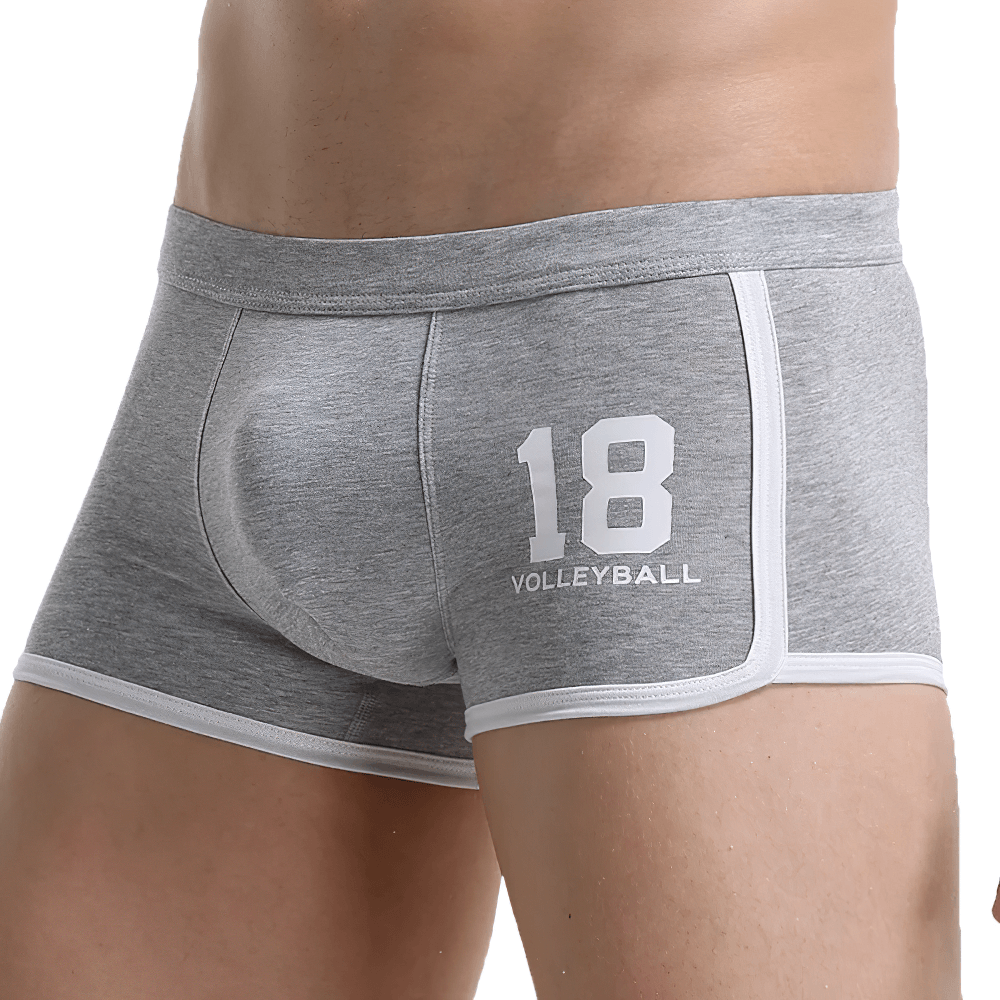 Cotton Sports Boxer Briefs with Number Print - SF4704 in gray featuring volleyball number 18.