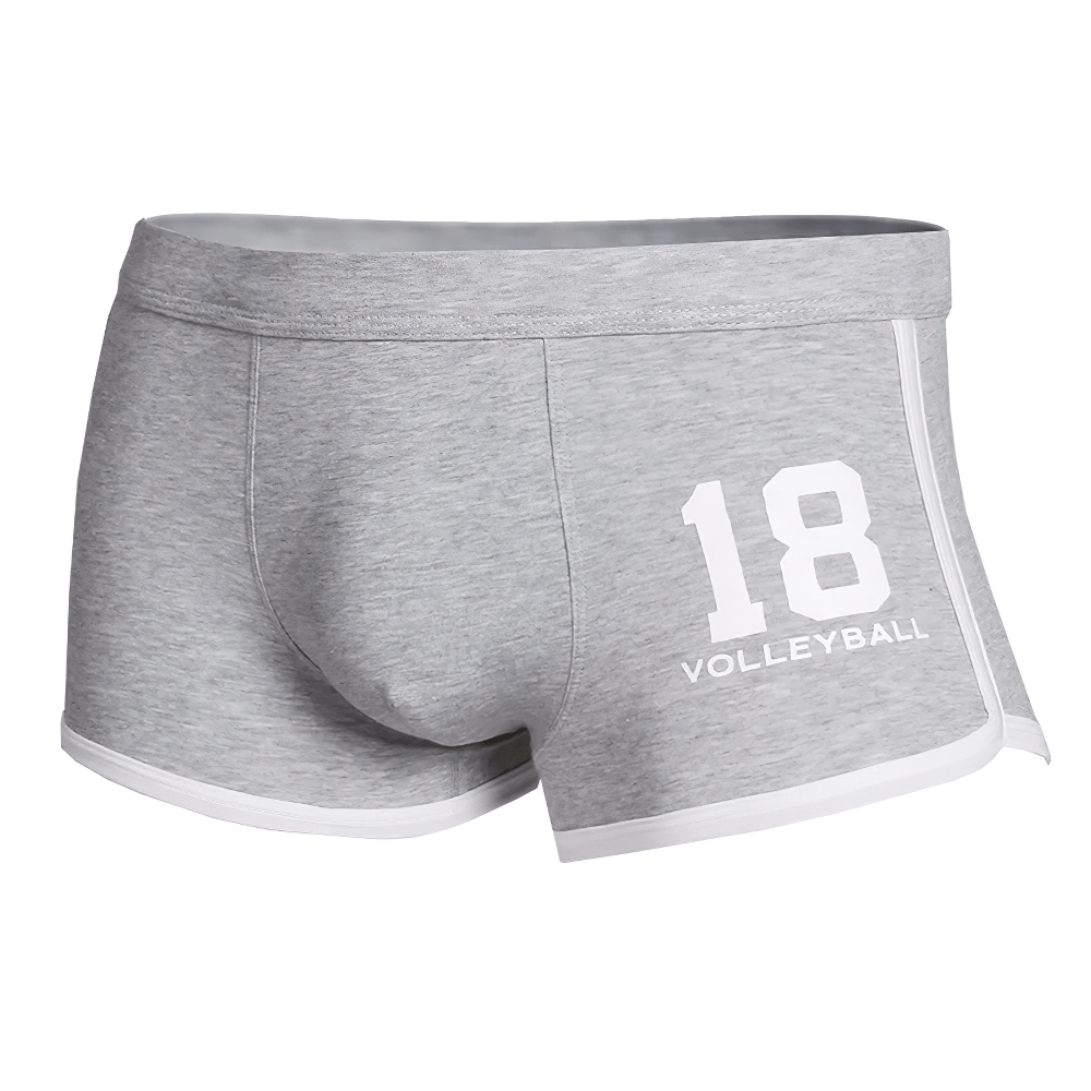 Cotton Sports Boxer Briefs with Number Print - SF4704 in gray with volleyball number 18 design.