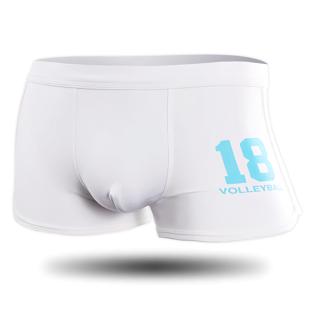 Cotton Sports Boxer Briefs with Number Print - SF4704 in white with volleyball number 18 design.