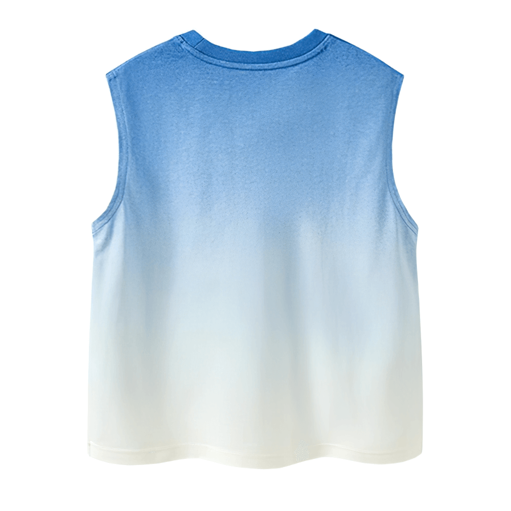 Back view of Cotton Tank Top with Tie-Dye Gradient Design - SF3684 for kids, showcasing blue to white gradient, perfect for summer activities.