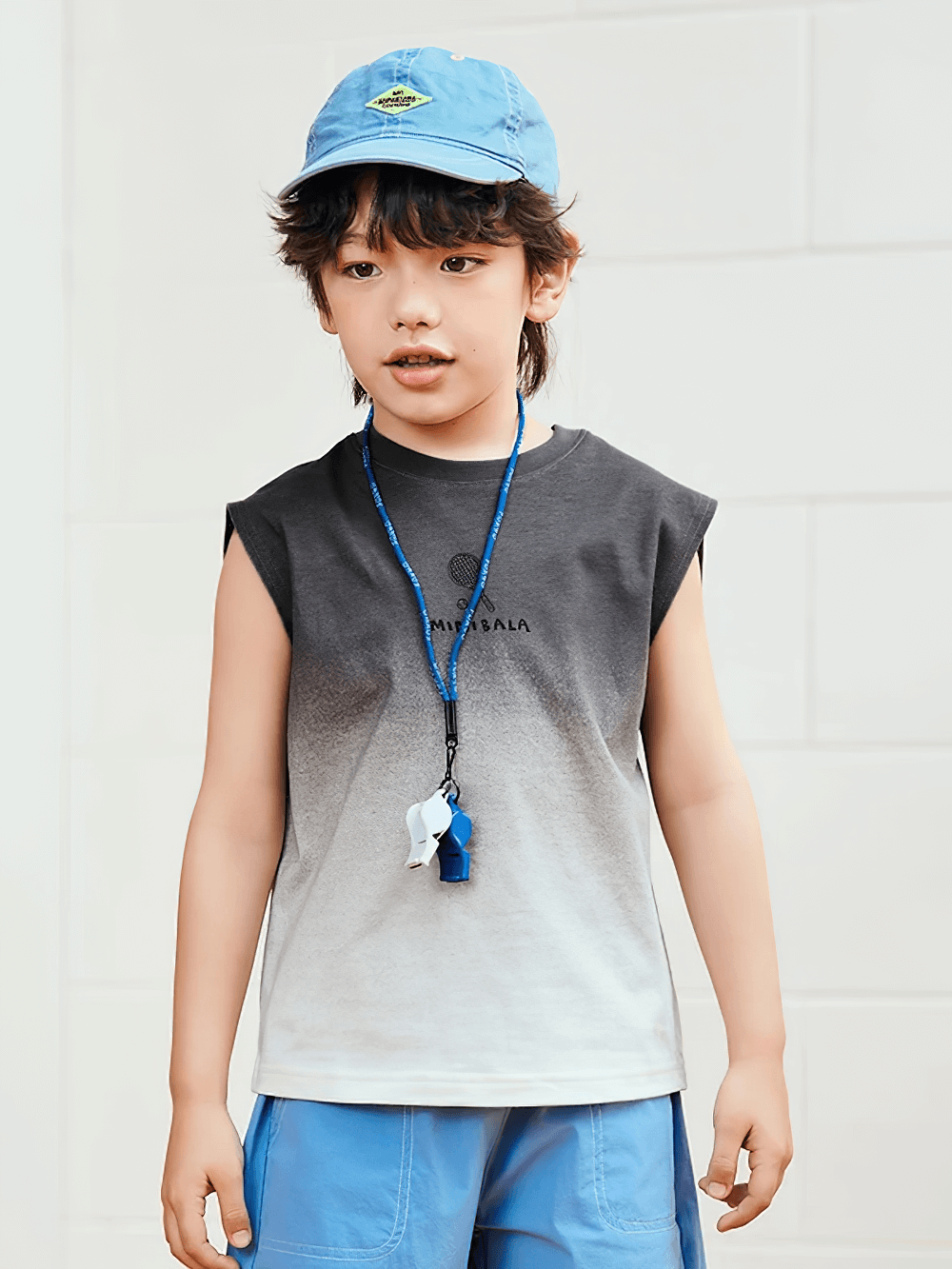 Cotton Tank Top with Tie-Dye Gradient Design - SF3684 worn by a boy outdoors