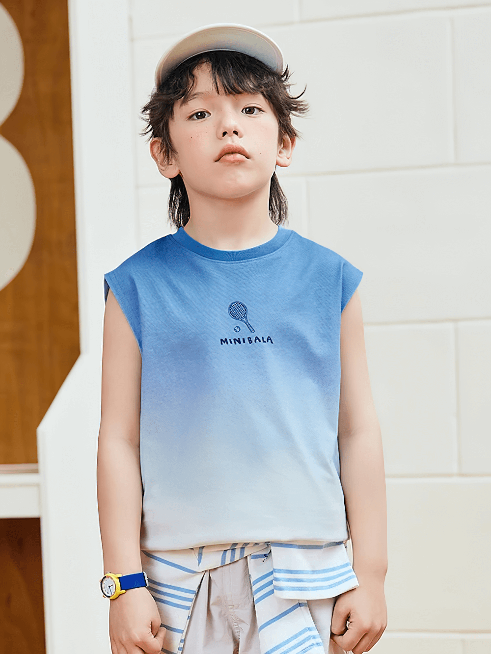 Child wearing Cotton Tank Top with Tie-Dye Gradient Design - SF3684, showcasing a summer-ready breathable and soft cotton fabric.