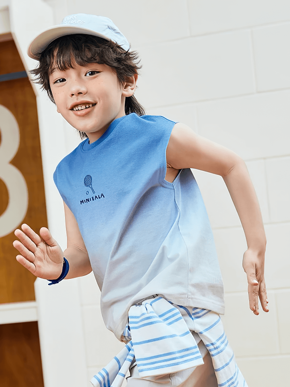 Happy boy wearing Cotton Tank Top with Tie-Dye Gradient Design - SF3684, perfect for summer fun and outdoor play.