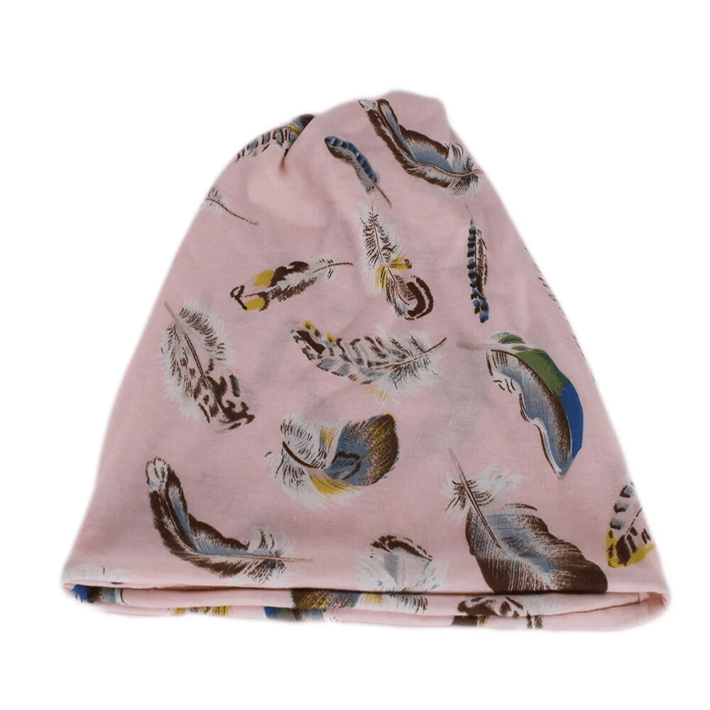 Pink cotton dance hat scarf for girls with feather print, perfect for keeping warm casually. SF1727
