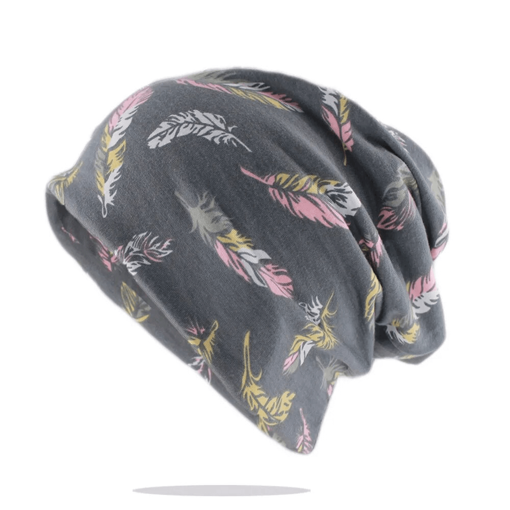 Cotton warm dance hat scarf with colorful feather print for girls, perfect for casual occasions, keeps warm, SF1727