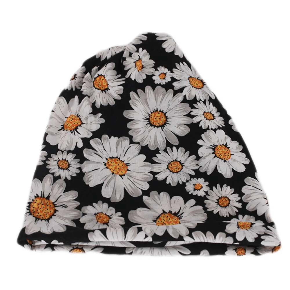 Floral print cotton dance hat scarf for girls SF1727, black and white daisy design, warm and stylish casual wear, perfect for winter.