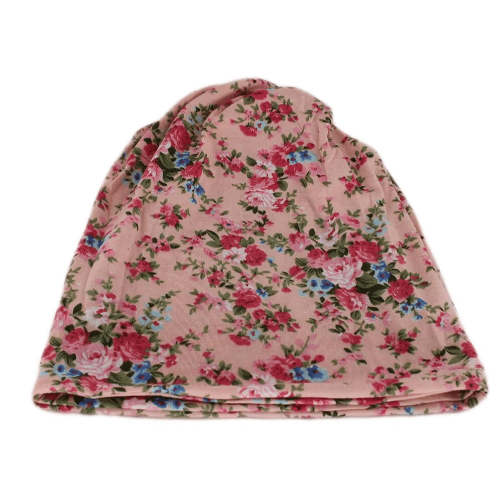 Floral cotton dance hat scarf for girls, warm and stylish, perfect for casual wear. SF1727, pink floral print, quality cotton.