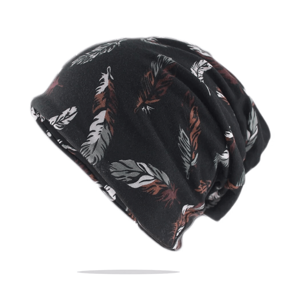 Girls' cotton warm dance hat scarf with feather print in black, perfect for casual occasions, keeps warm and stylish - Model SF1727.