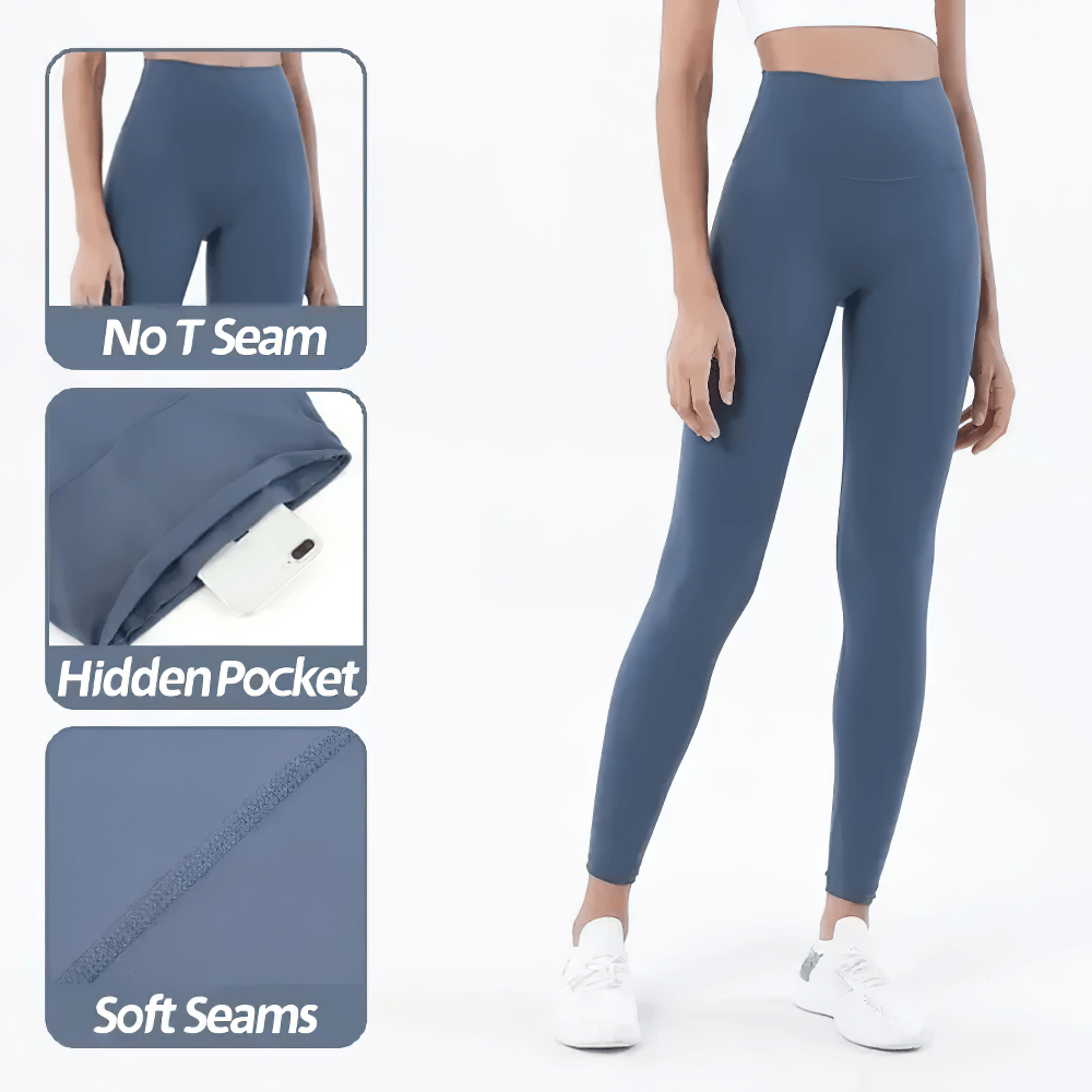 Alt Tag: Crisscross-back Sports Bra and Leggings Set - SF4362 high-waist leggings with hidden pocket, no T seam, soft seams
