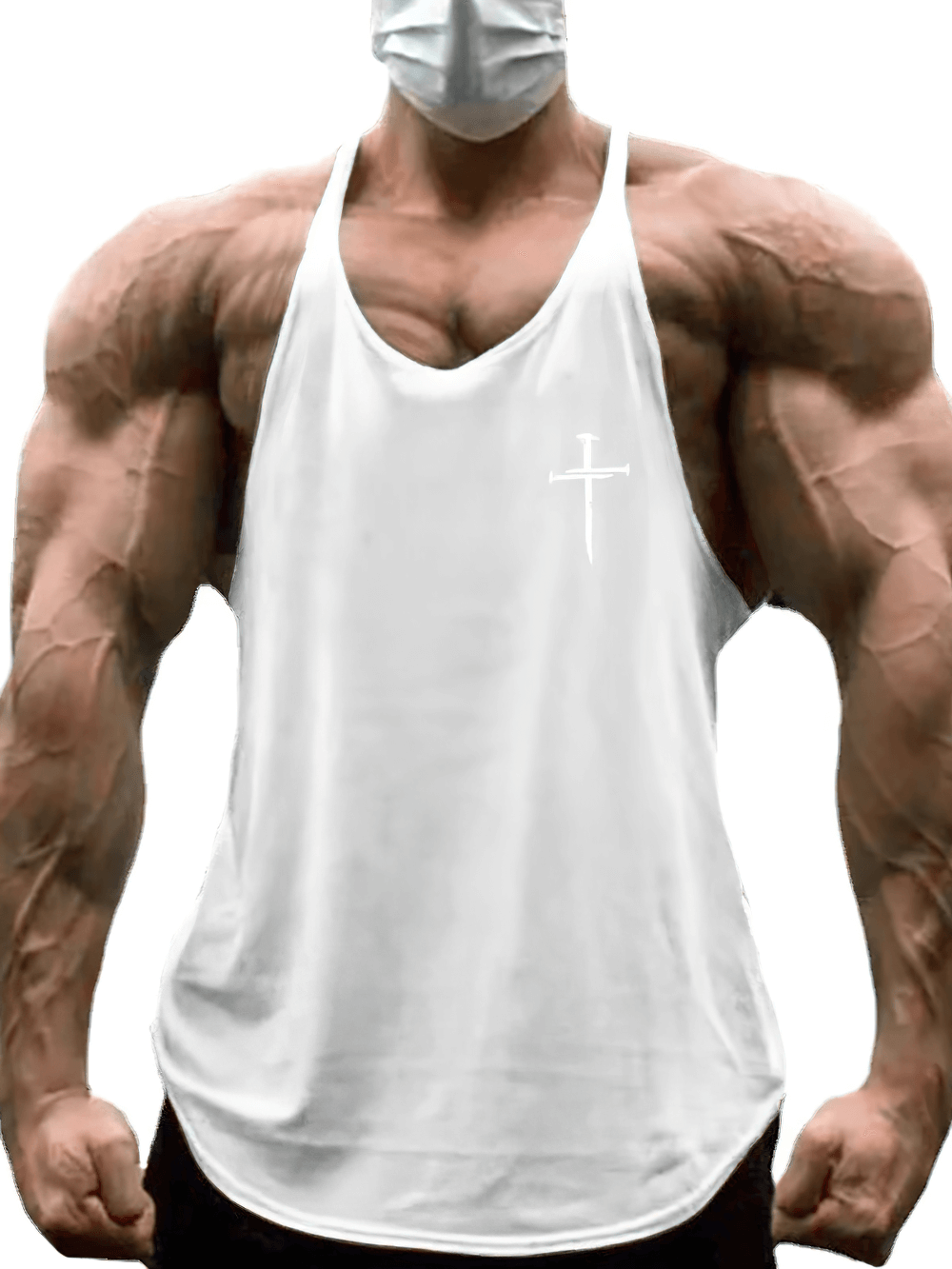 Cross Print Gym Bodybuilding Y-Back Tank Top - SF4145 on a muscular body, perfect for intense workouts and fitness enthusiasts.