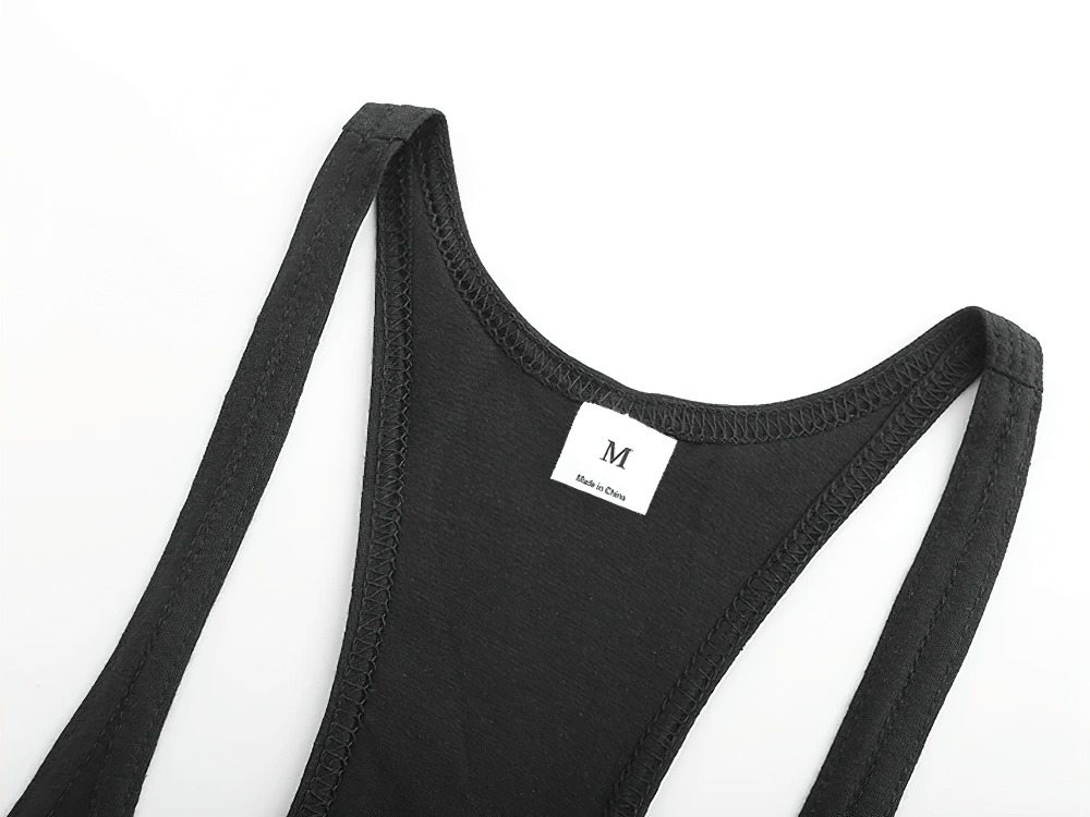 Close-up of Cross Print Gym Bodybuilding Y-Back Tank Top - SF4145 in black, highlighting the fabric and stitching details.