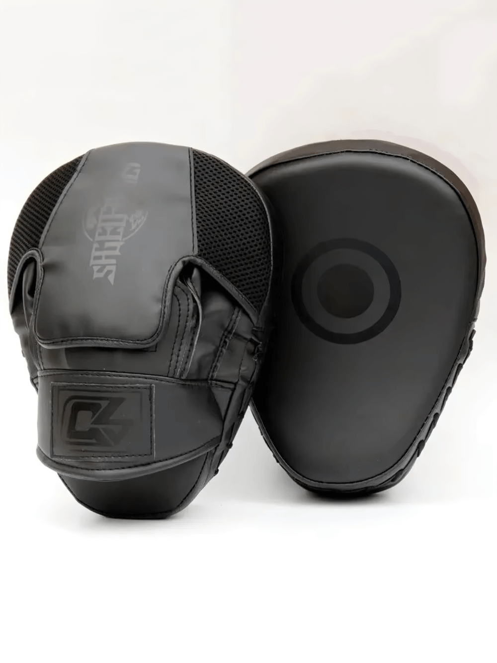 Curved boxing focus mitts for MMA, Muay Thai, and kickboxing training, featuring adjustable straps and thickened padding for impact absorption.