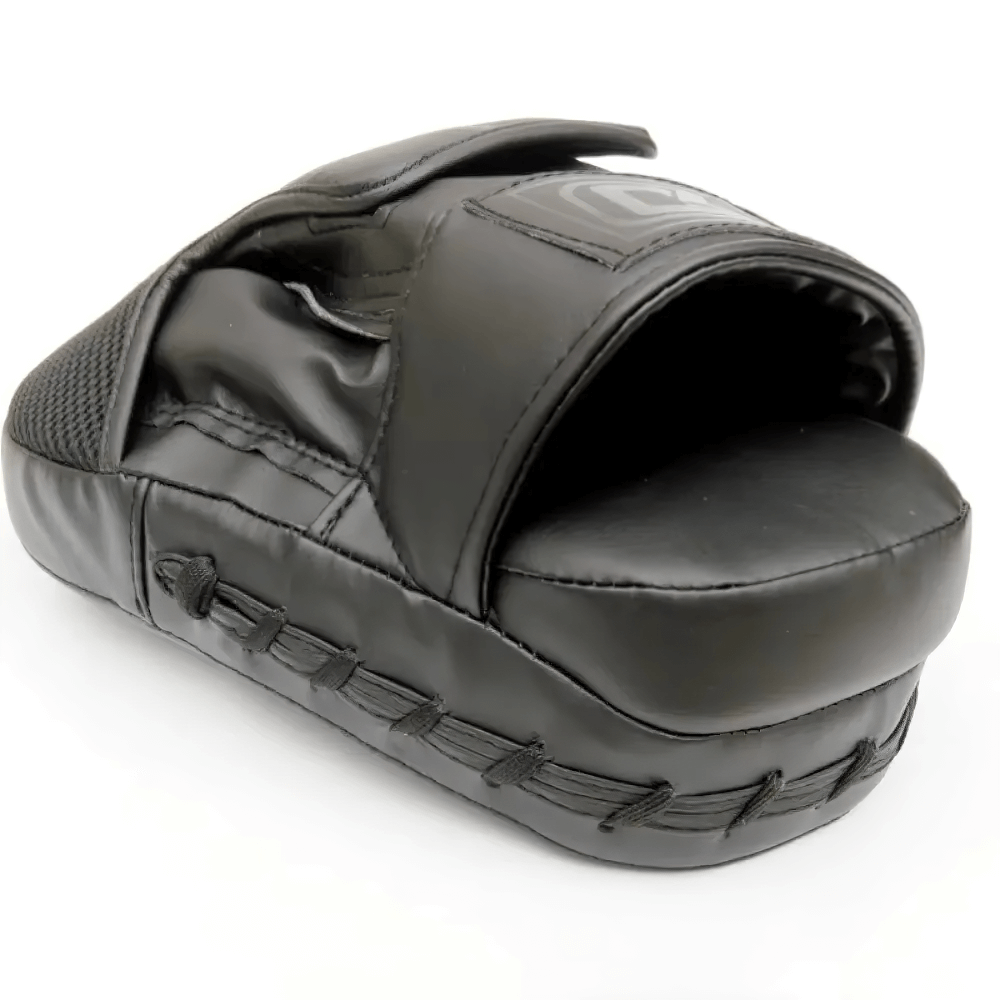 Curved boxing focus mitt for MMA and kickboxing training with breathable mesh and padding, SF3142 model in black.