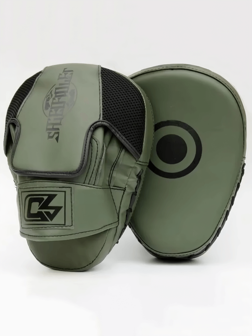 Curved boxing focus mitts for MMA and kickboxing training, SF3142, with thick padding, breathable mesh, and adjustable straps.
