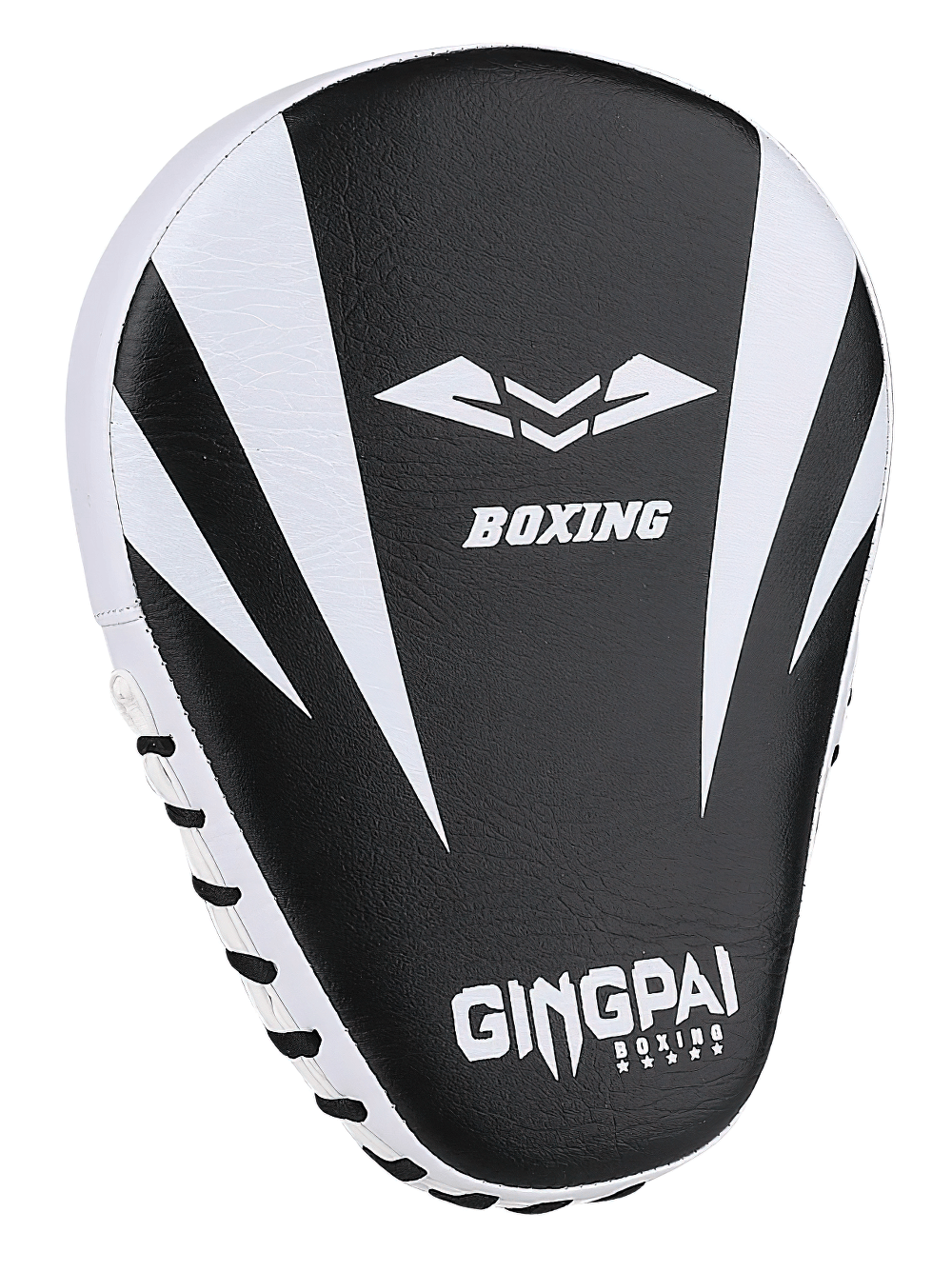 Curved boxing focus pads for punching, ergonomic hand grip, durable stitched edges, ideal for Muay Thai and kickboxing training.