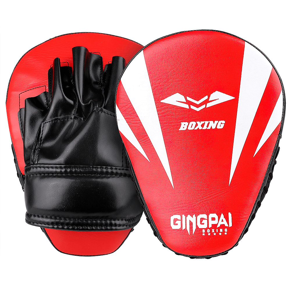 Curved boxing focus pads SF3147 with ergonomic hand grip for Muay Thai and kickboxing, featuring durable thick stitched edges