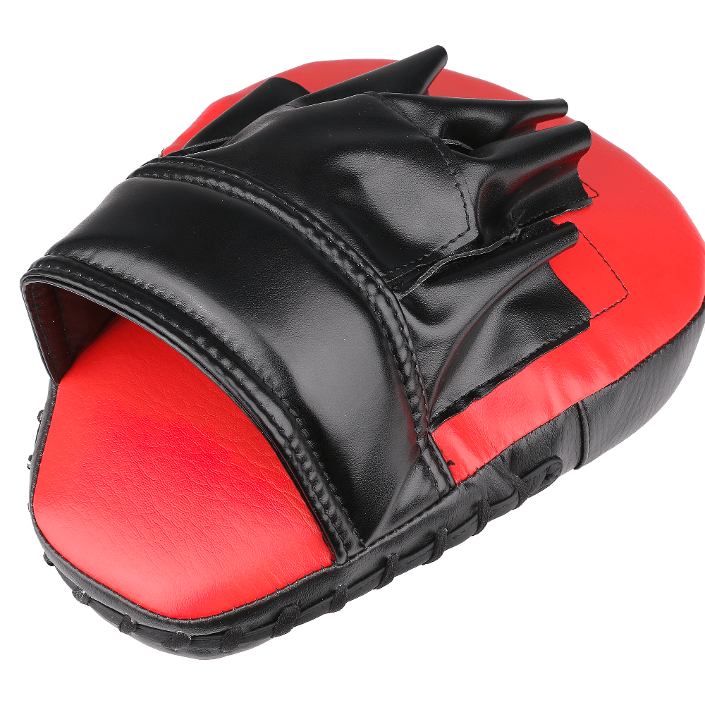 Curved boxing focus pad in black and red with ergonomic hand grip for martial arts and kickboxing training, model SF3147.