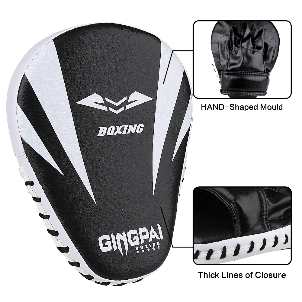 Curved boxing focus pads with hand-shaped mold and stitched edges for Muay Thai and kickboxing. SF3147