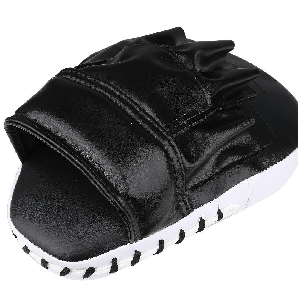 Curved black boxing focus pad with ergonomic hand grip for martial arts training, featuring stitched edges for durability. Model SF3147.