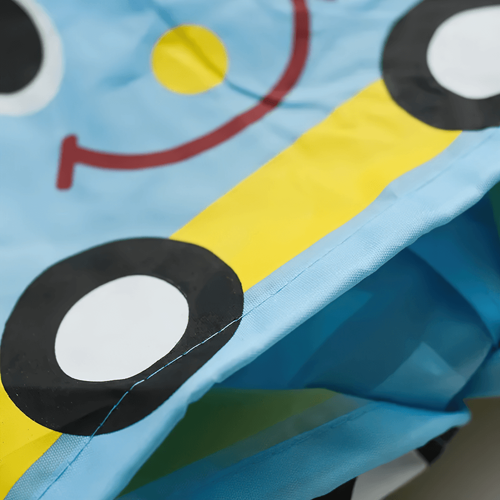 Close-up of blue Cute Animal Hooded Waterproof Raincoat with Pockets - SF3616 featuring playful car design.