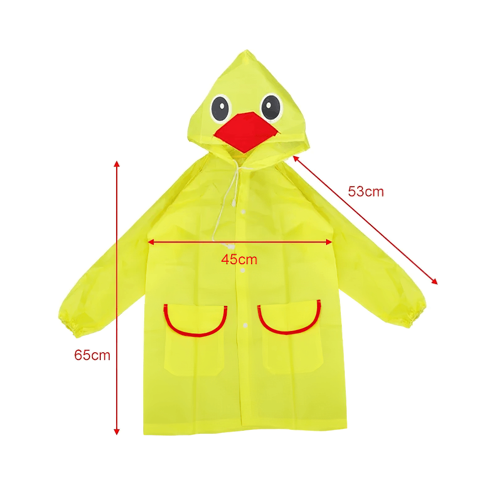 Cute Animal Hooded Waterproof Raincoat with Pockets - SF3616, yellow duck design with front pockets and hood, perfect for kids.