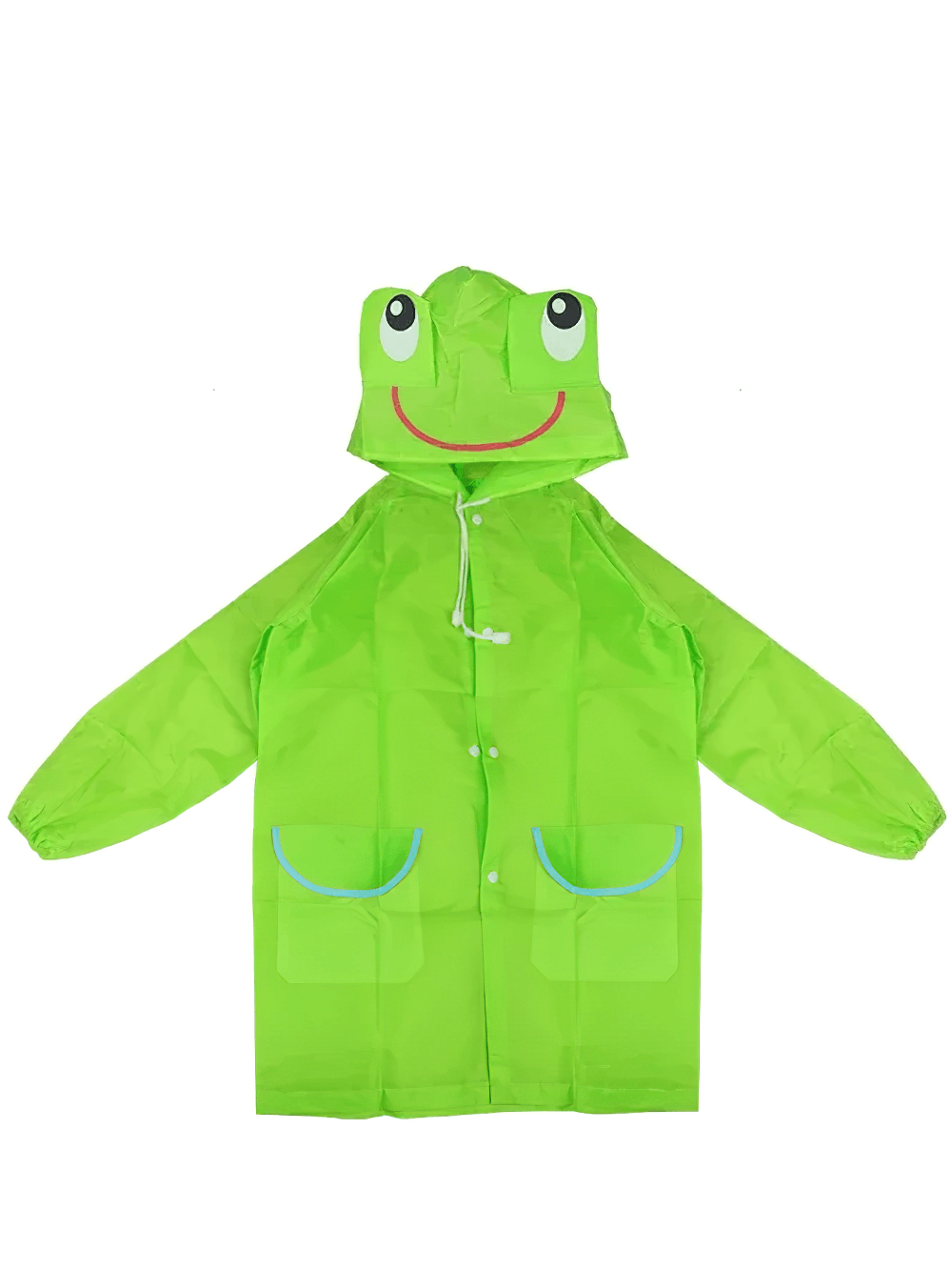 Cute Animal Hooded Waterproof Raincoat with Pockets - SF3616 featuring a vibrant green frog design, perfect for kids on rainy days.