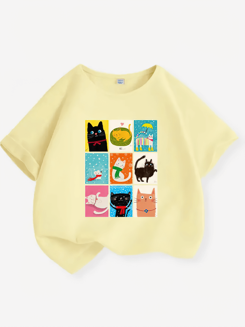 Cute Cat Squares Kids' Tee with colorful cat illustrations, perfect for toddlers who love animals, soft fabric, round neck design - SF3130