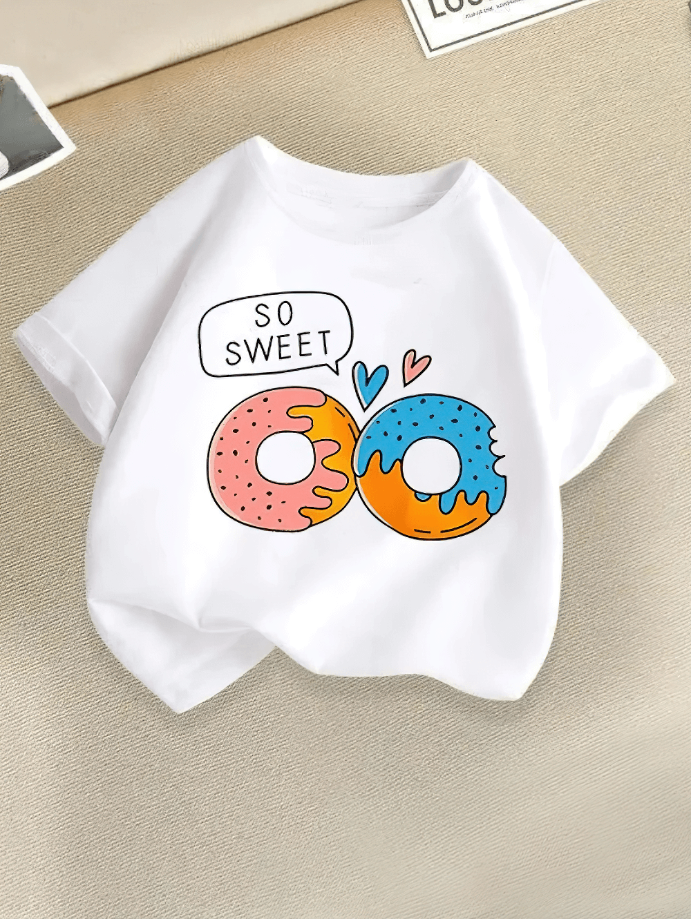 Cute Kids Donut Print T-Shirt With Short Sleeves - SF3850, sweet donut design on white tee for playful children's outfit.