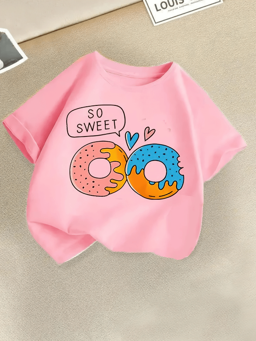 Cute Kids Donut Print T-Shirt With Short Sleeves - SF3850, pink tee with playful donut graphic and 'So Sweet' text for fun outfits