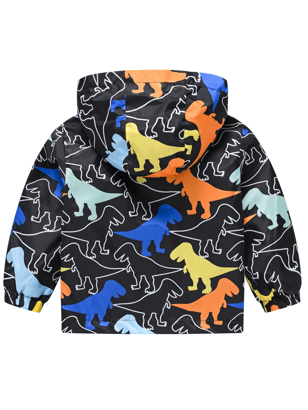 Vibrant Cute Printed Hooded Windbreaker Jacket - SF3594 with colorful dinosaur prints, perfect for kids' outdoor adventures.