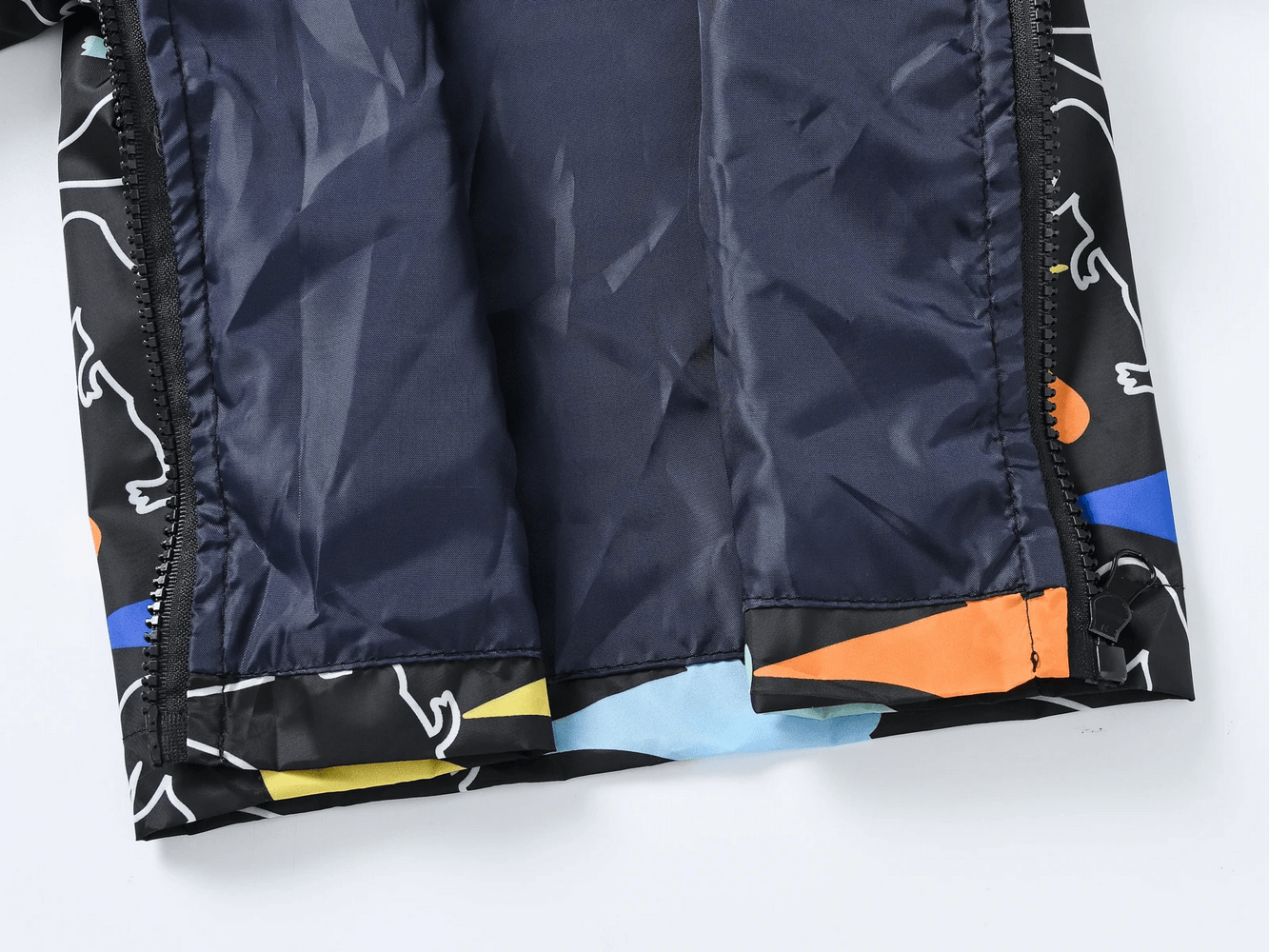 Close-up of Cute Printed Hooded Windbreaker Jacket - SF3594 showing colorful prints and front zipper detail.