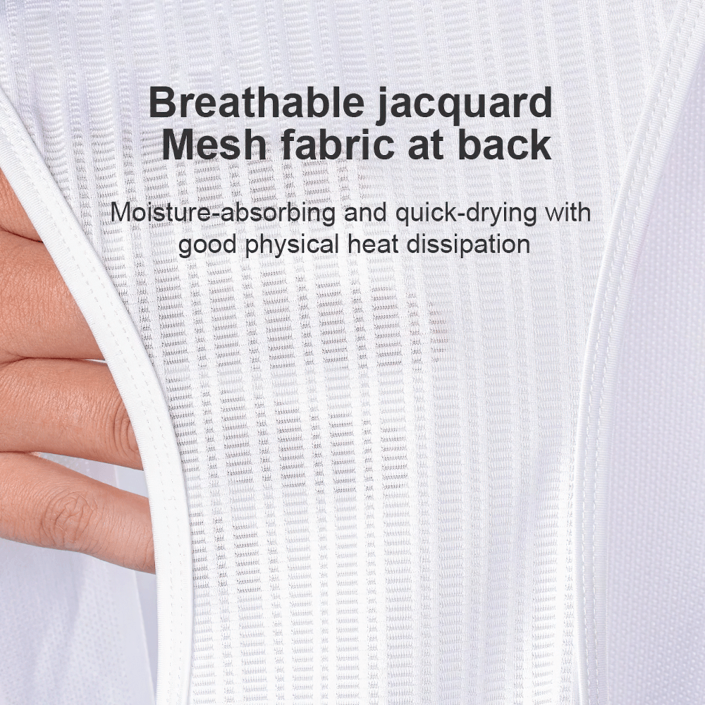 Close-up of breathable jacquard mesh fabric showcasing moisture-absorbing and quick-drying features for cycling performance.