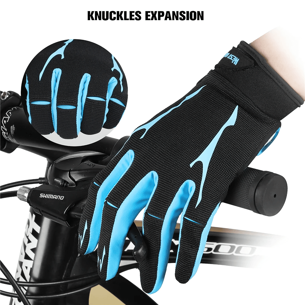 Cycling gloves with gel padding and knuckle expansion for secure grip on handlebars