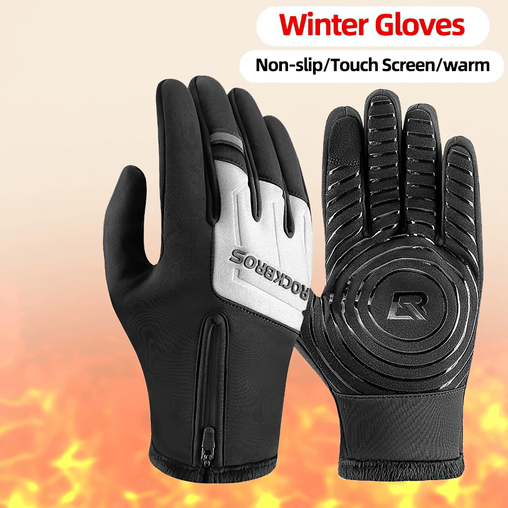 Winter cycling gloves with touchscreen, anti-slip design, and zipper. Ideal for cold weather rides. SF2621 model.