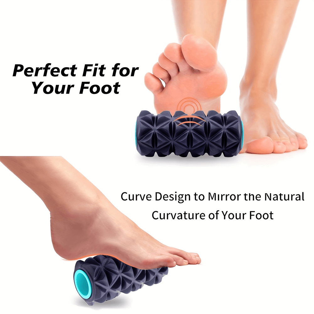 Deep Tissue Foot Massage Roller SF2824 in use, supports natural curvature of feet for pain relief and increased circulation.