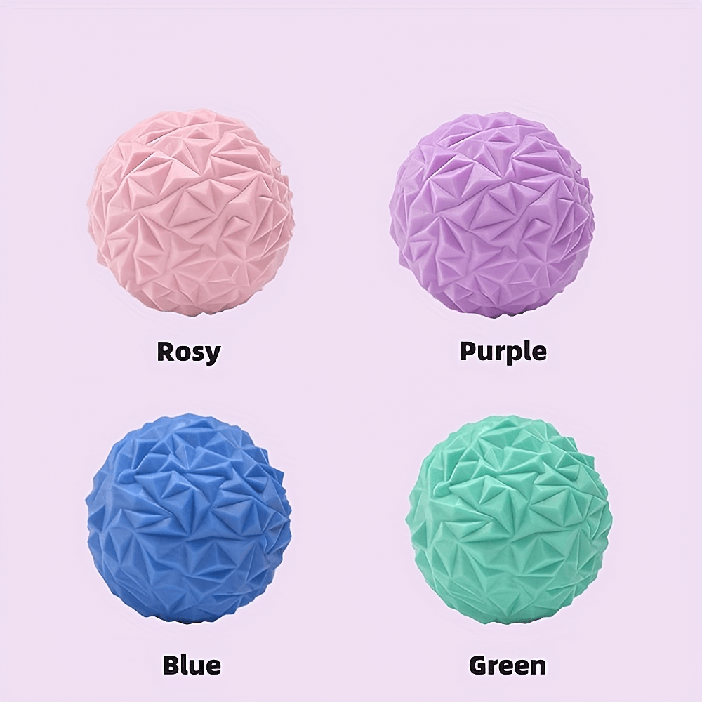 Colorful textured massage balls for deep tissue relief in rosy, purple, blue, and green. Perfect for foot reflexology and muscle release.