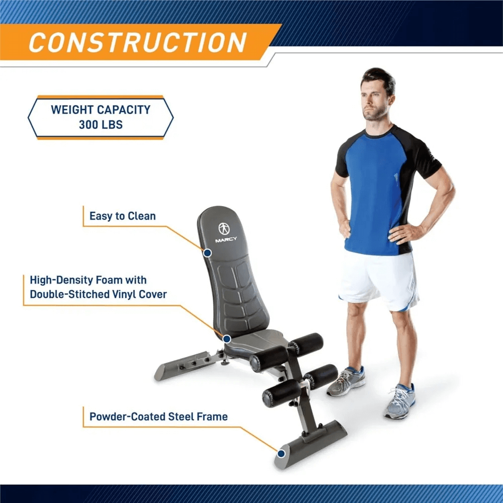 Deluxe Foldable Utility Bench for Home Workouts - SF3448 with high-density foam, 300 lbs capacity, easy to clean and powder-coated steel frame.