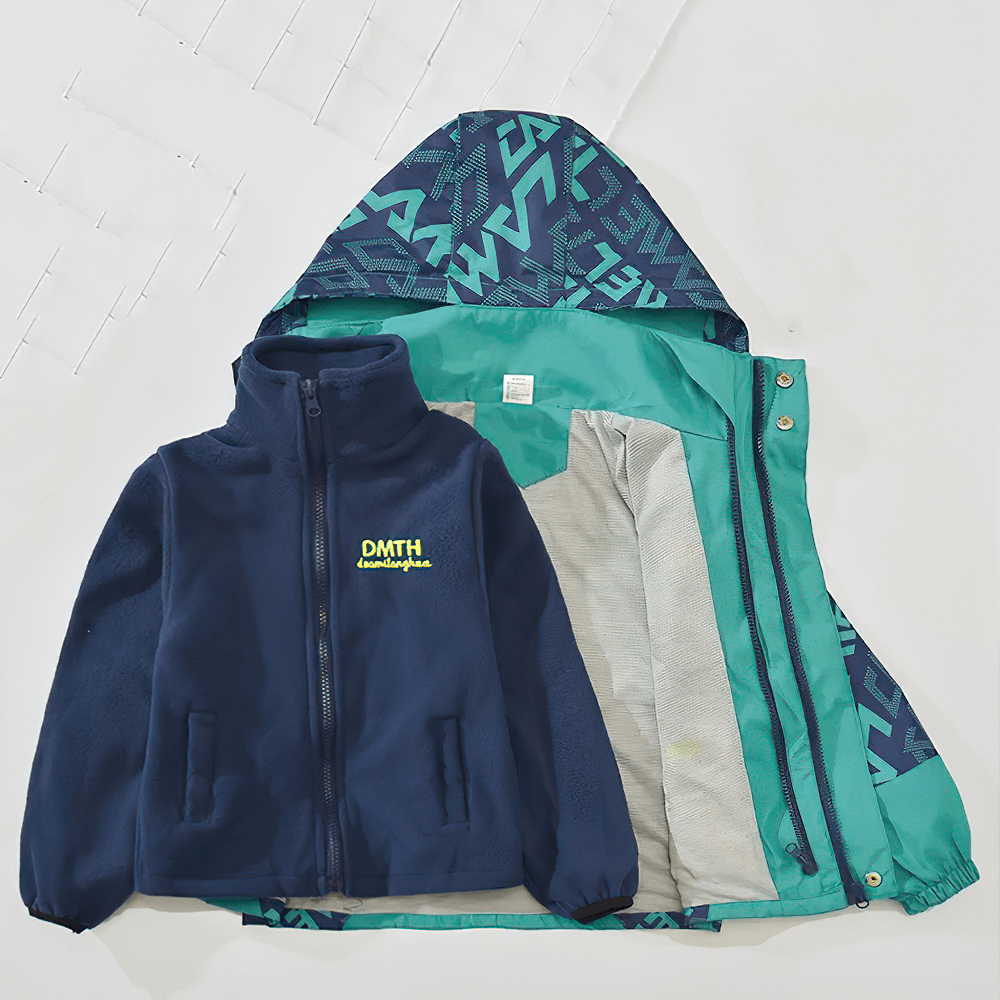 Detachable Windbreaker Jacket with Fleece Lining - SF3713 for boys, featuring a stylish and warm design in navy and teal colors.