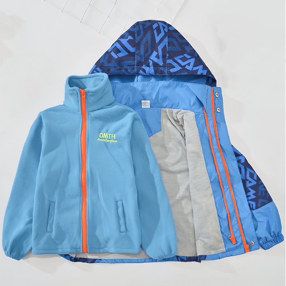 Detachable Windbreaker Jacket with Fleece Lining - SF3713 in blue with bright zippers and sporty design for boys
