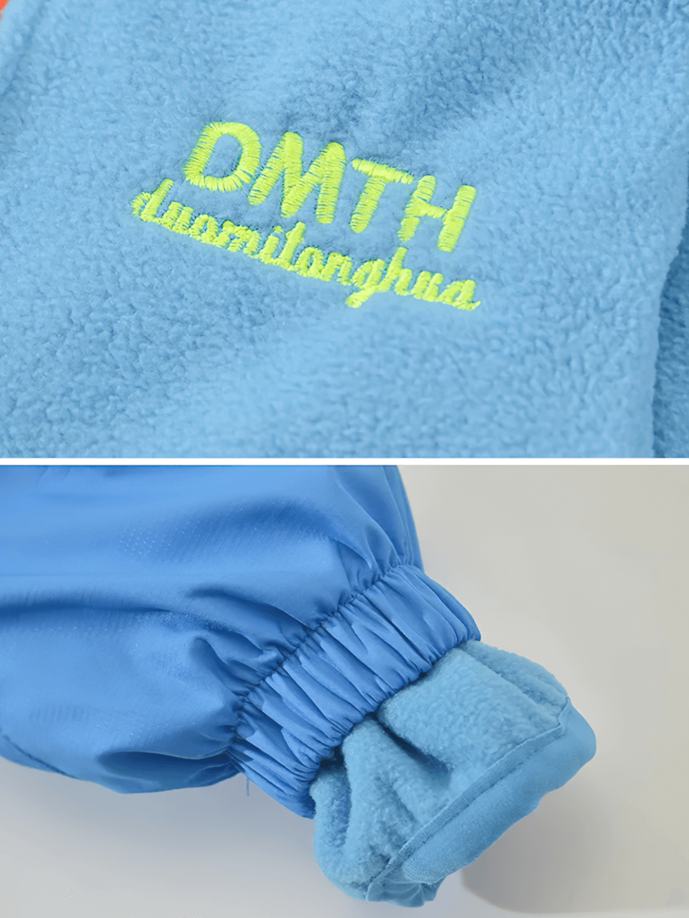 Close-up of Detachable Windbreaker Jacket with Fleece Lining - SF3713 in bright blue with embroidered details and elastic cuffs.