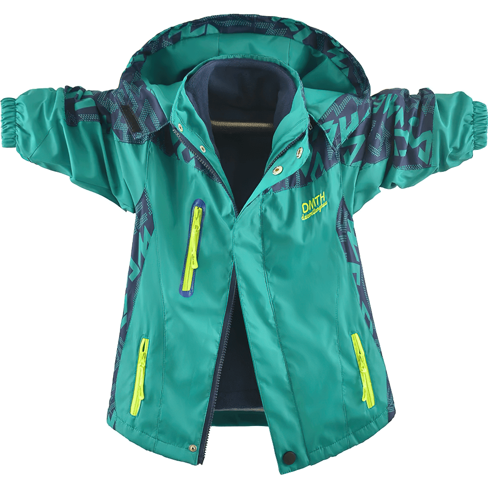 Detachable Windbreaker Jacket with Fleece Lining - SF3713 in teal green, perfect for boys' outdoor adventures with stylish bright zippers.
