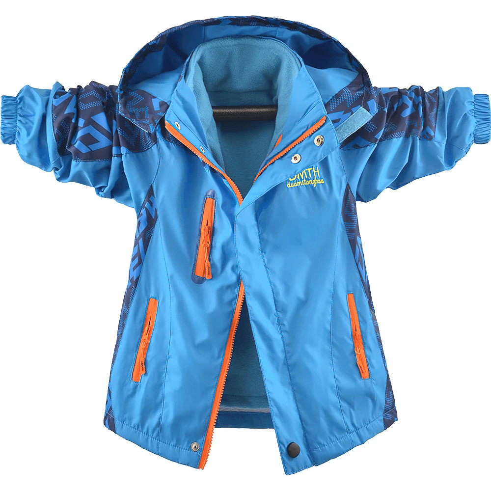 Detachable Windbreaker Jacket with Fleece Lining - SF3713 in vibrant blue with orange zippers for boys, ideal for spring adventures.