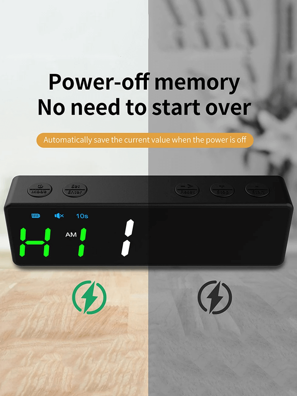 LED Interval Timer with power-off memory, display showing countdown, magnetic mount, for gym workouts and fitness routines.
