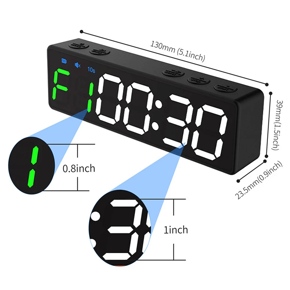 Digital Countdown Clock SF3080 with LED display, magnetic mount, and multi-function timer for gym workouts. Dimensions shown.