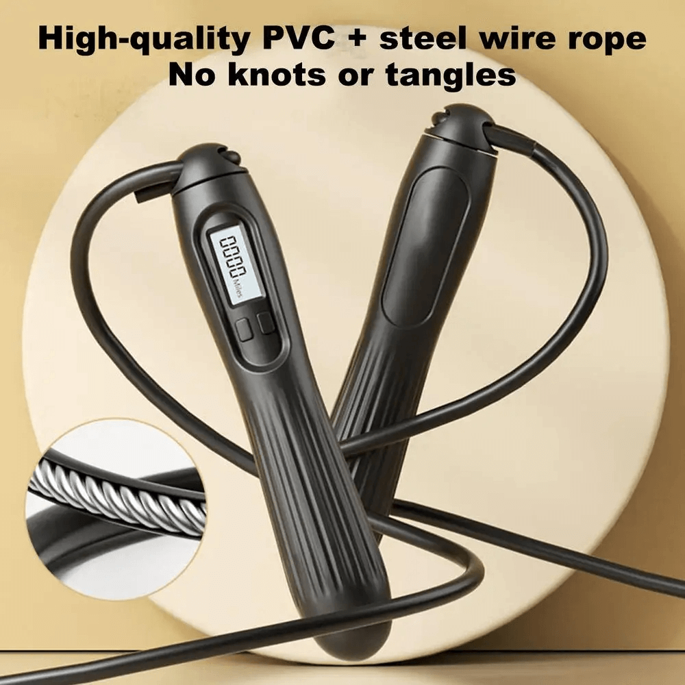 Digital Counting Jump Rope SF3192 with LCD display and tangle-free design, featuring a high-quality PVC steel wire rope and non-slip handles.