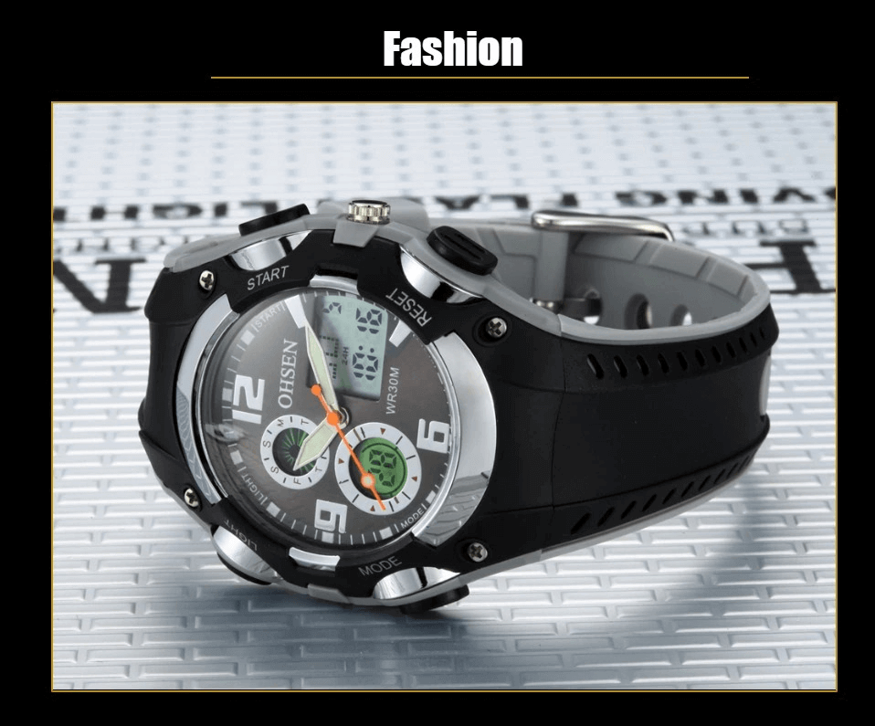 Sleek digital quartz unisex wristwatch with silicone band, showcasing waterproof and shock-resistant features ideal for any occasion.