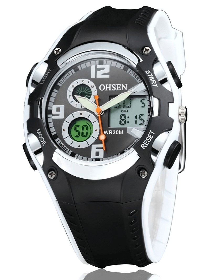 Digital Quartz Unisex Wristwatch SF0436 with a black fashion silicone band, featuring LED display and shock resistance.