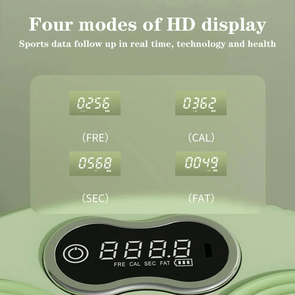 Digital Rotating Waist Trainer with LCD Display - SF3496 showing four modes of HD display (FRE, CAL, SEC, FAT) on smart fitness twist board.